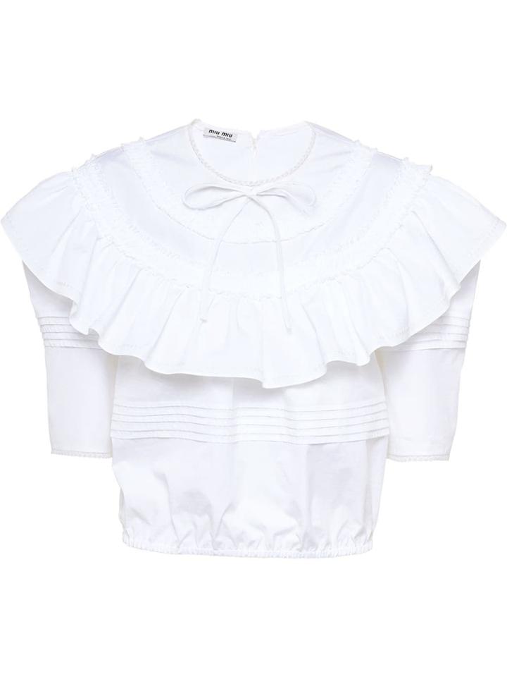 Miu Miu Ruffled Cropped Top - White