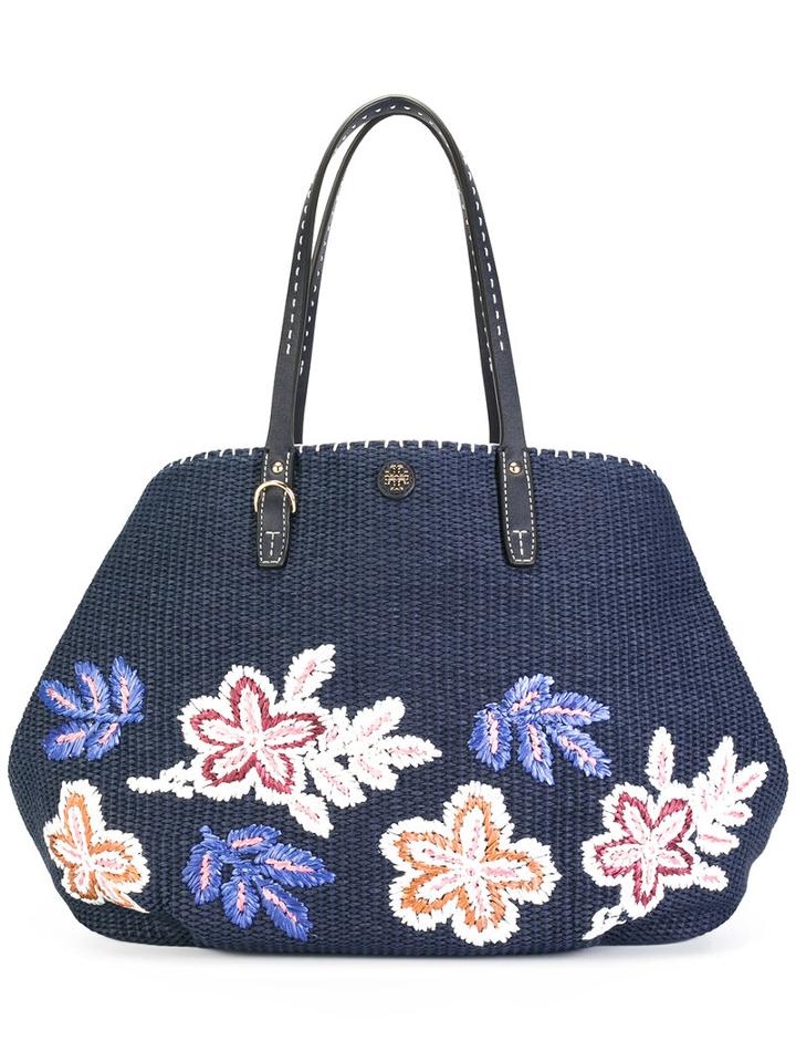 Tory Burch Kerrington Square Tote, Women's, Blue, Cotton/leather/straw