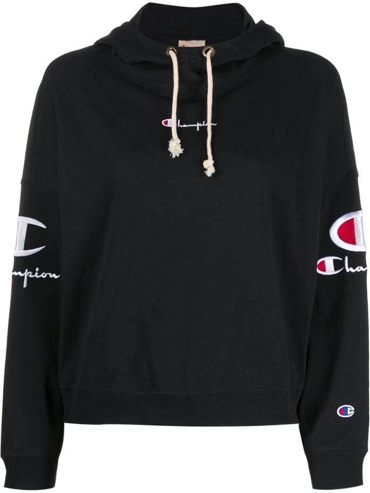 Champion Logo Sleeve Hoodie - Black