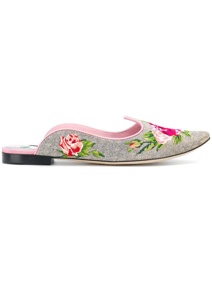 Dolce & Gabbana Floral Mules - White