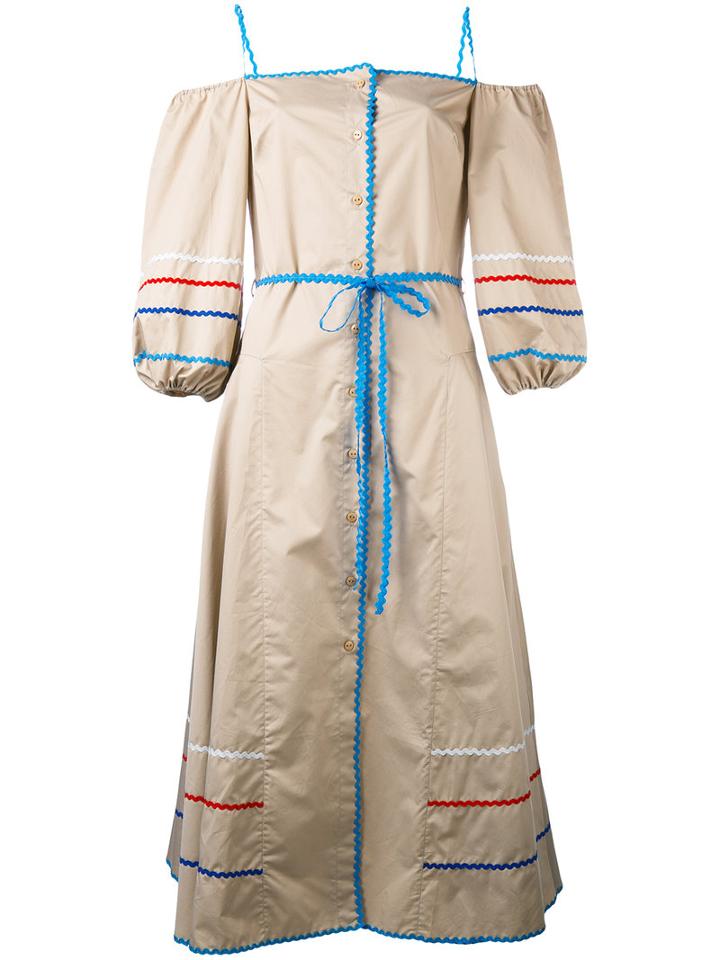 Anna October - Contrasting Trim Midi Dress - Women - Cotton - M, Nude/neutrals, Cotton