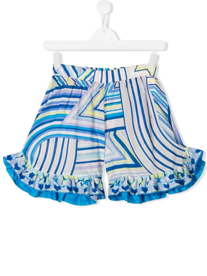 Emilio Pucci Junior Printed Ruffled Shorts - Blue