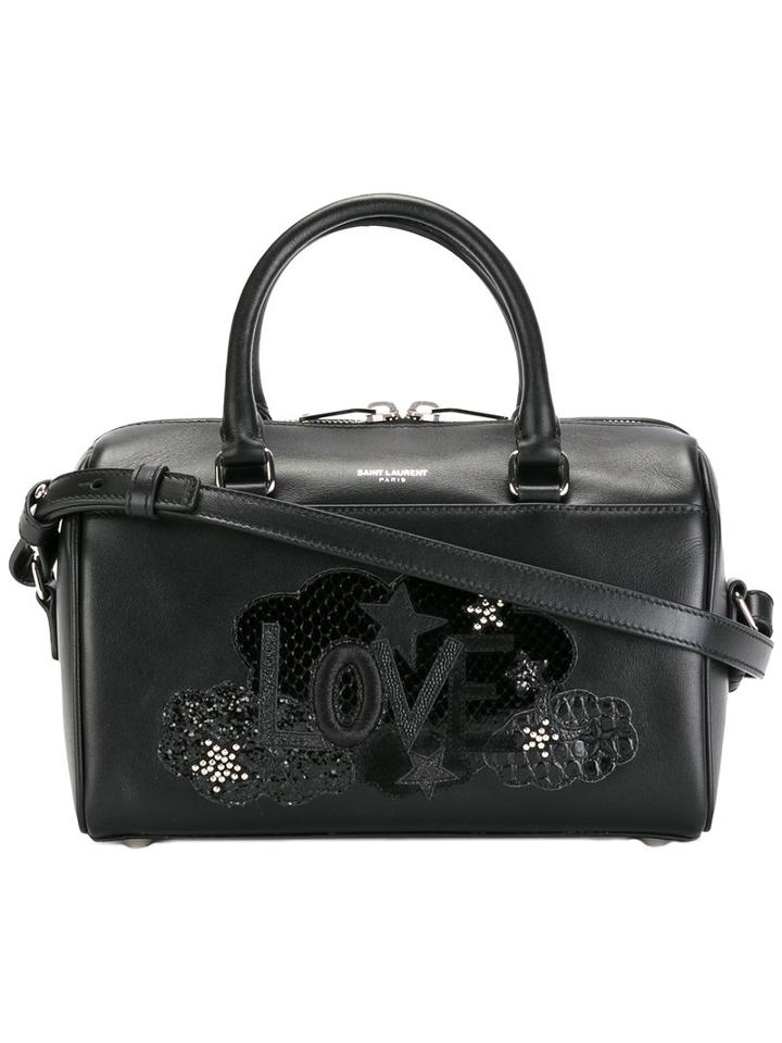 Saint Laurent Love Patch Handbag, Women's, Black, Calf Leather/pvc