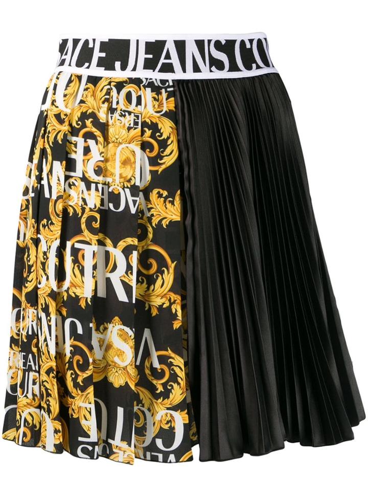 Versace Jeans Couture Logo Band Asymmetric Pleated Skirt - Black
