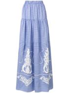 Black Coral Striped Lace Insert Maxi Skirt - Blue