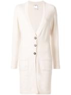 Chanel Pre-owned Cashmere Triple-buttoned Knee-length Cardigan - White
