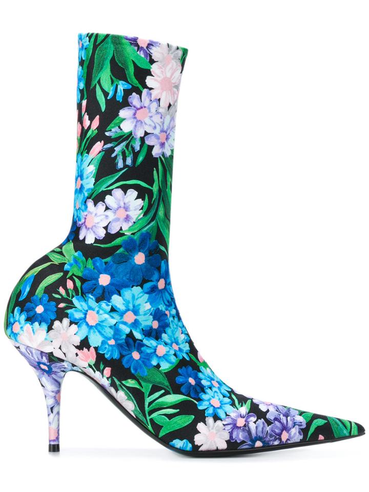 Balenciaga Floral Print Knife Booties - Black