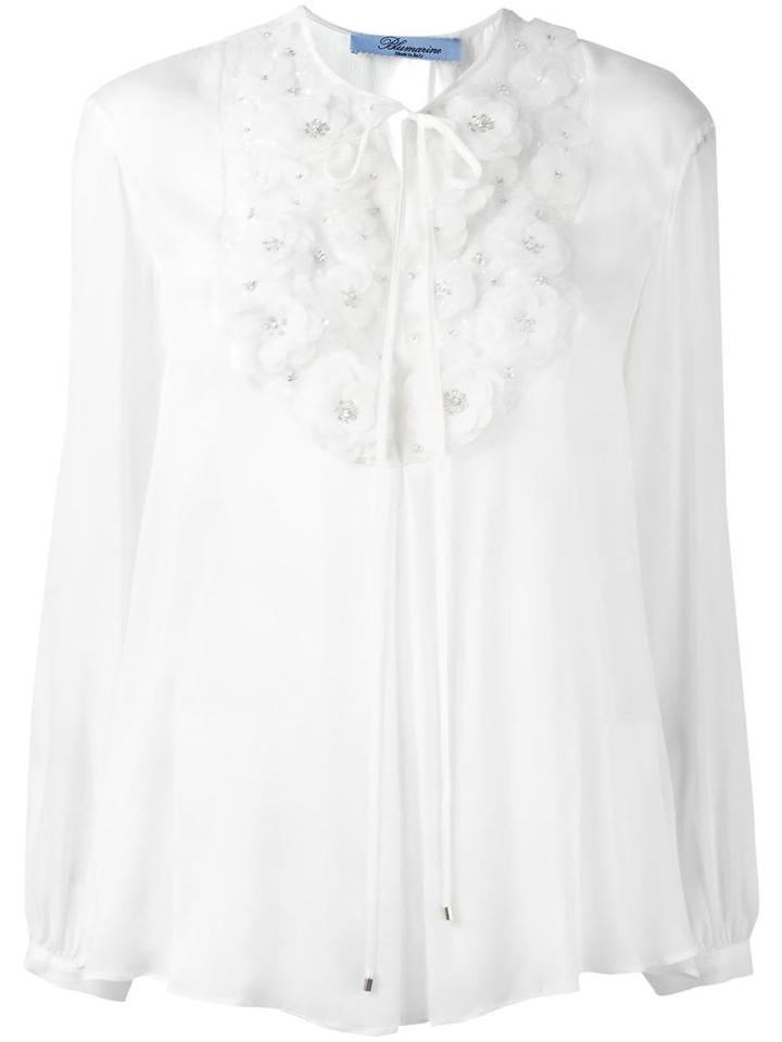 Blumarine Embroidered Blouse, Women's, Size: 40, White, Silk/polyamide/spandex/elastane