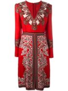 Alexander Mcqueen Paisley V-neck Dress, Women's, Size: 42, Red, Silk/cotton/viscose