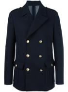 Pierre Balmain Double-breasted Short Coat, Men's, Size: 50, Blue, Polyamide/polyester/spandex/elastane/polyacrylic