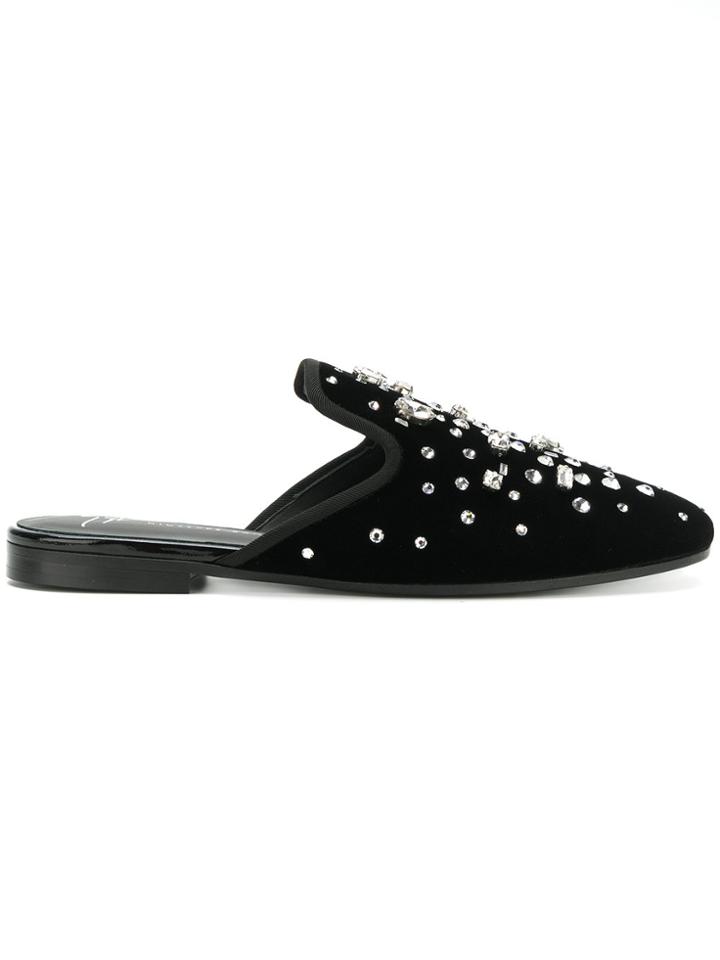 Giuseppe Zanotti Design Dazzling Elsa Flat Mules - Black