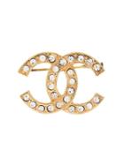 Chanel Pre-owned Crystal-embellished Cc Brooch - Gold
