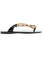 Dolce & Gabbana Embellished Thong Flat Sandals - Black