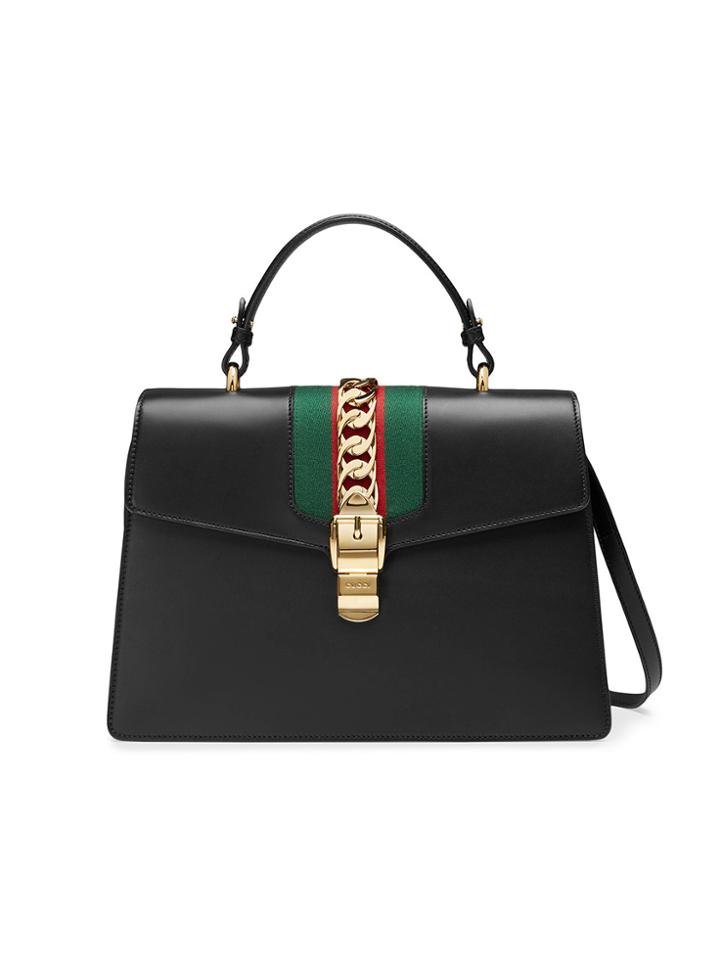 Gucci Sylvie Leather Top Handle Bag - Black