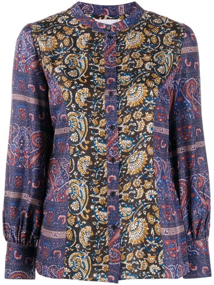 Antik Batik Floral Silk Blouse - Blue