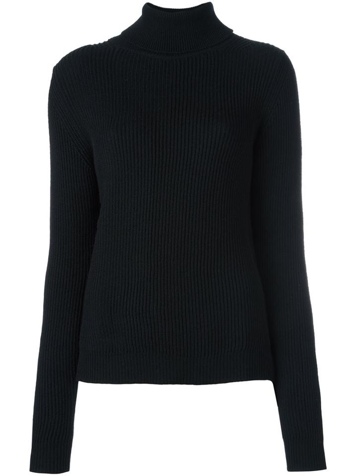 P.a.r.o.s.h. Roll Neck Ribbed Pullover, Women's, Size: Large, Black, Virgin Wool