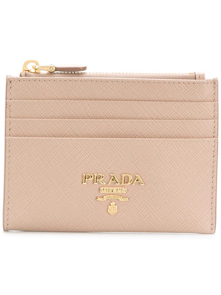 Prada Logo Plaque Wallet - Neutrals