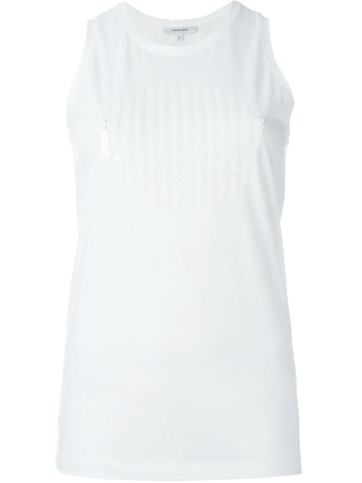 Carven Embroidered Tank Top, Women's, Size: Large, White, Cotton