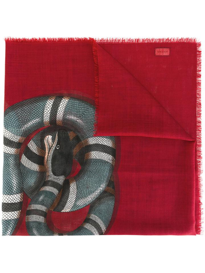 Gucci Snake Print Scarf, Adult Unisex, Red, Wool