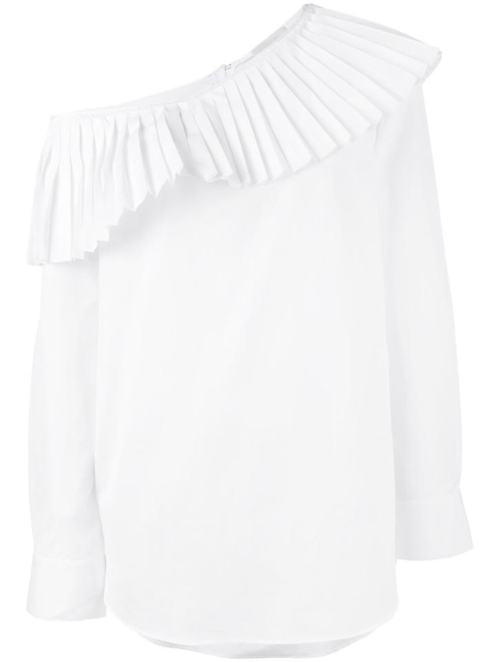 Monographie One Shoulder Pleated Trim Shirt - White