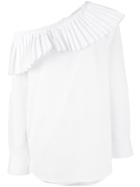 Monographie One Shoulder Pleated Trim Shirt - White