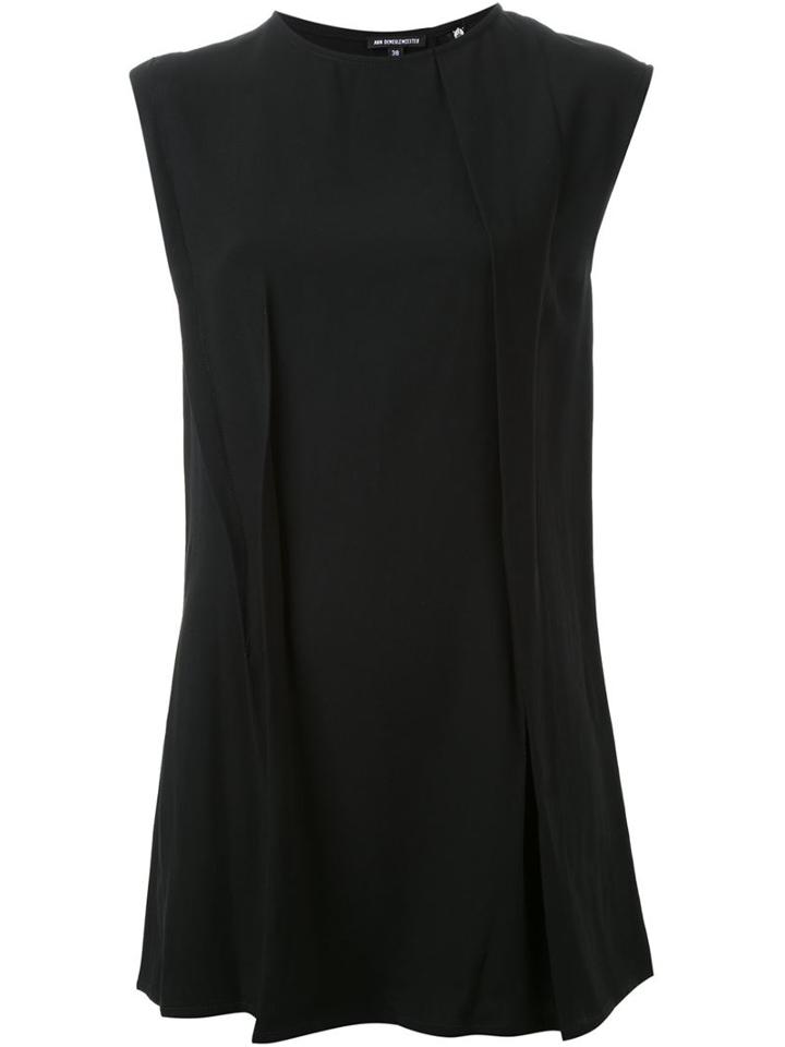 Ann Demeulemeester Sleeveless Pleated Top, Women's, Size: 38, Black, Viscose/wool