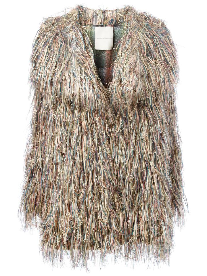 Marco De Vincenzo - Fur Effect Midi Coat - Women - Silk/polyester/wool - 40, Women's, Beige, Silk/polyester/wool