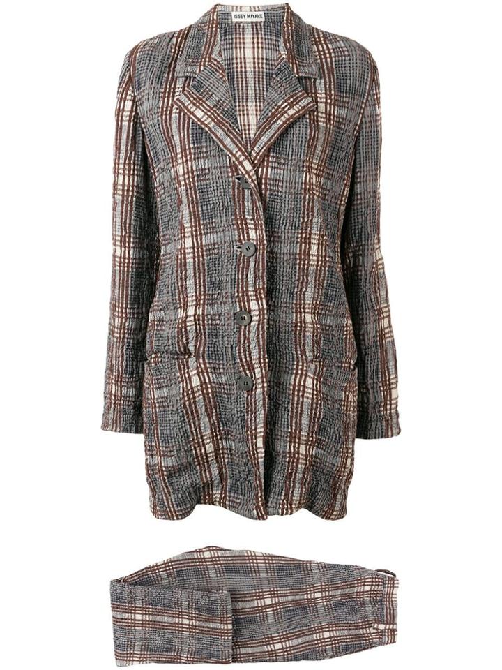 Issey Miyake Vintage Plaid Pleated Suit - Grey
