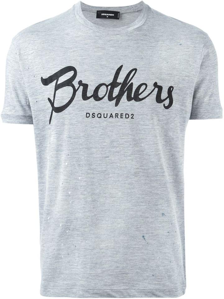 Dsquared2 Brothers Print T-shirt, Men's, Size: Xl, Grey, Viscose/cotton