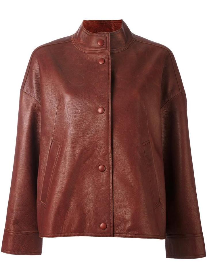 Aalto Buttoned Jacket, Women's, Size: 36, Brown, Leather/rayon/polyester
