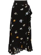 Ganni Georgette Floral And Daisy Wrap Skirt - Black