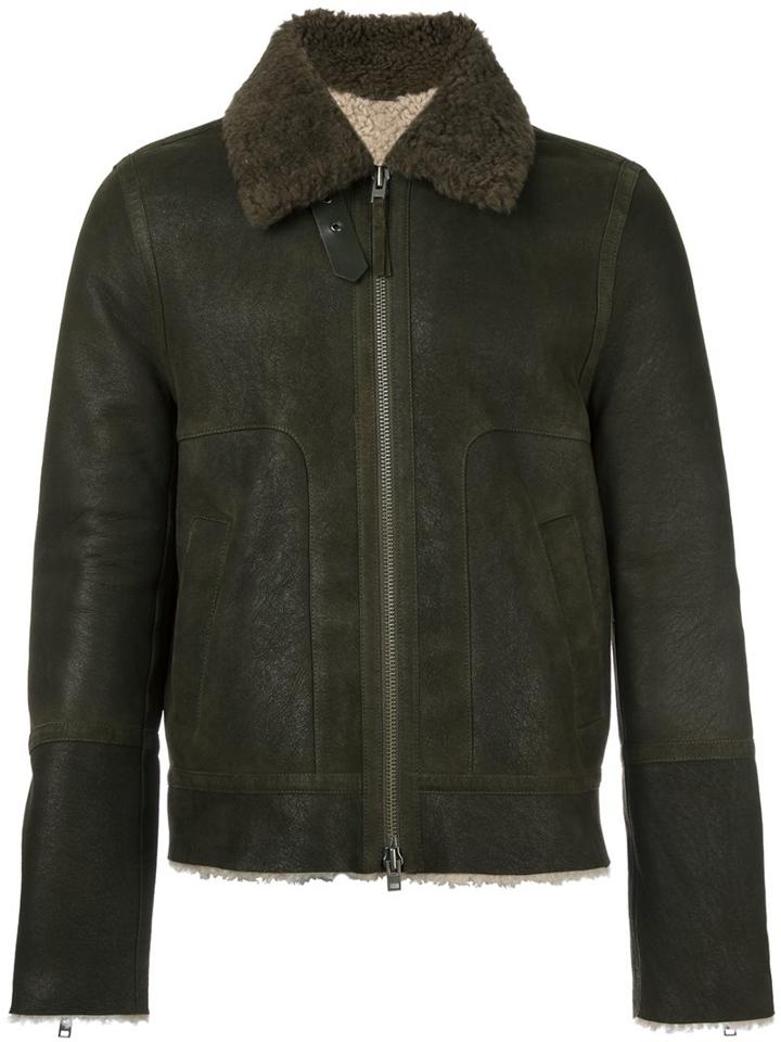 Closed Collar Detail Zipped Bomber Jacket
