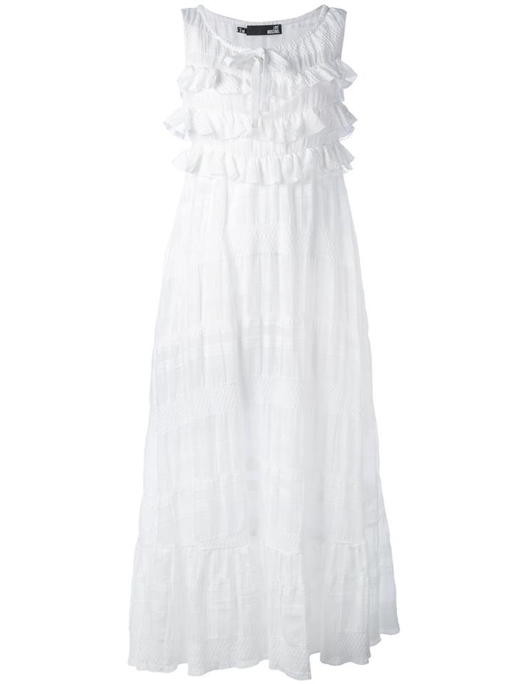 Love Moschino - Ruffled Midi Dress - Women - Cotton/spandex/elastane - 40, White, Cotton/spandex/elastane