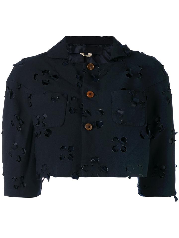 Comme Des Garçons Comme Des Garçons - Cut Out Cropped Jacket - Women - Polyester - M, Blue, Polyester