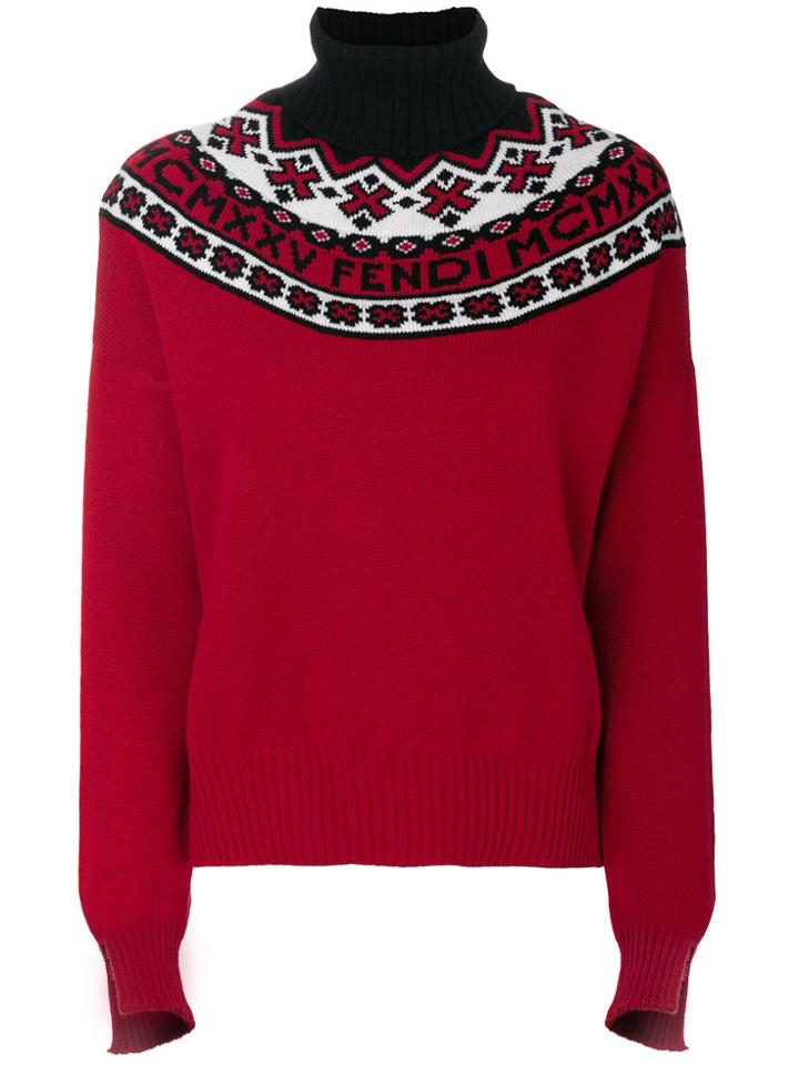 Fendi Turtle Neck Ribbed Sweater - Red
