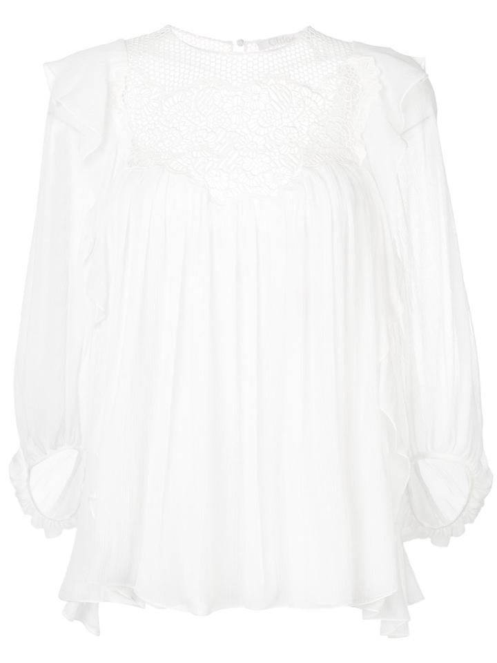 Chloé Lace Ruffle Yoke Blouse - White