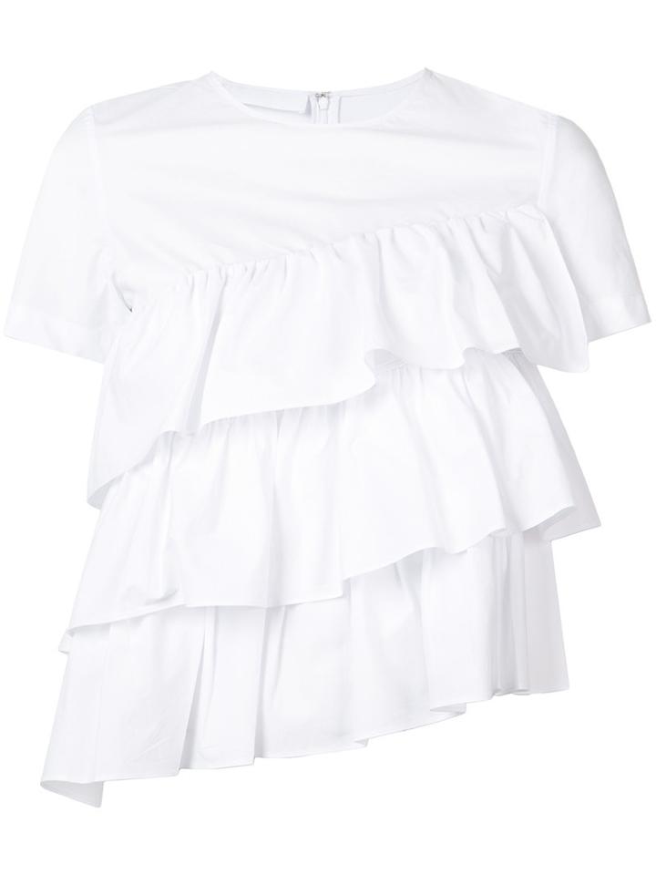 Co - Ruffled Asymmetric Top - Women - Cotton - S, Women's, White, Cotton