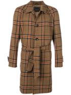 Paltò Plaid Belted Coat - Brown