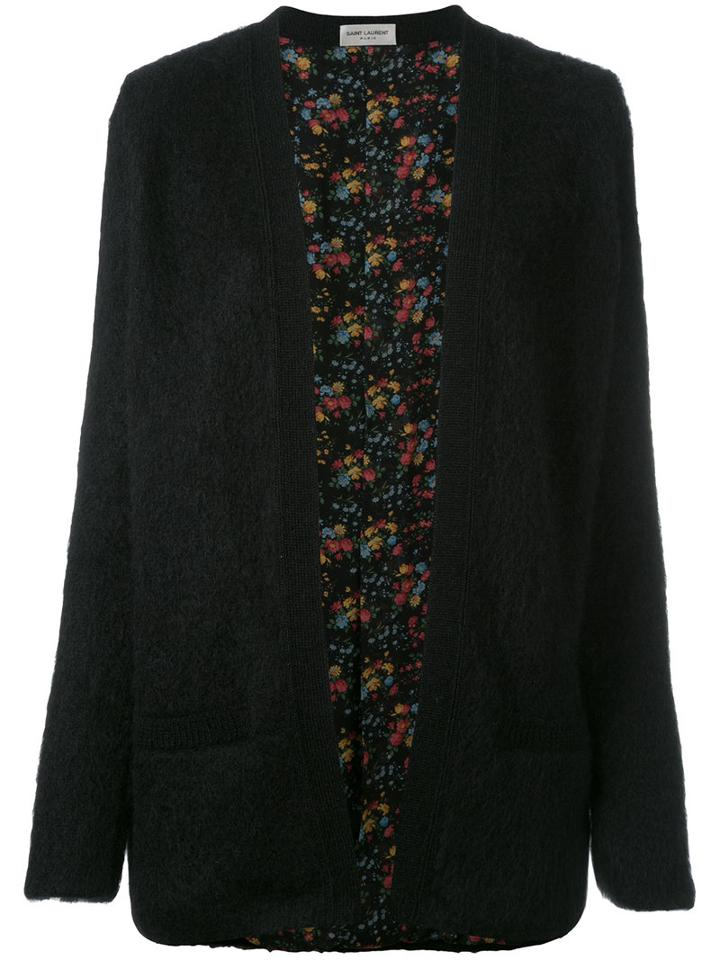 Saint Laurent Floral Lining Cardigan, Women's, Size: Xs, Black, Mohair/polyamide/wool/silk