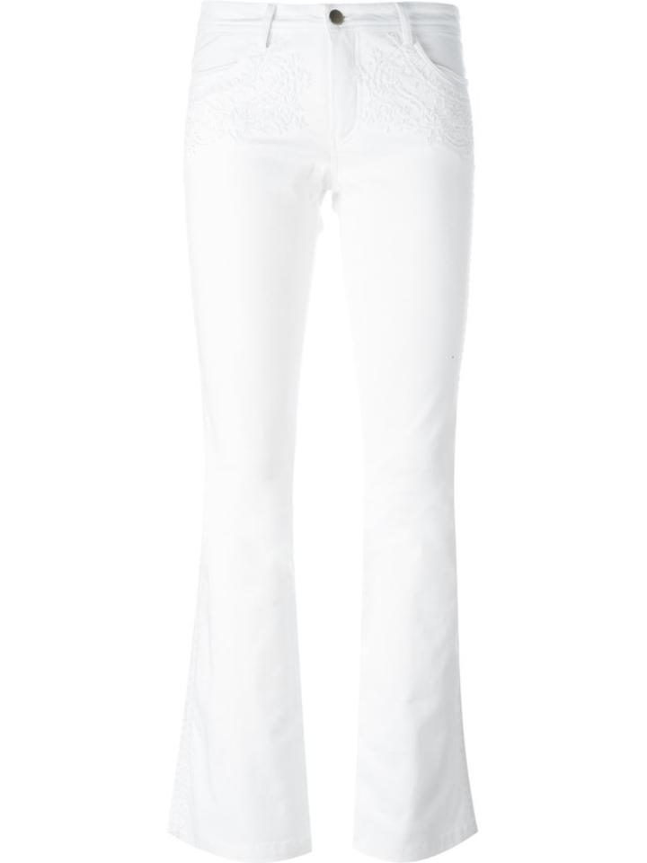 P.a.r.o.s.h. Embroidered Flared Trousers, Women's, Size: Small, White, Cotton/spandex/elastane/glass