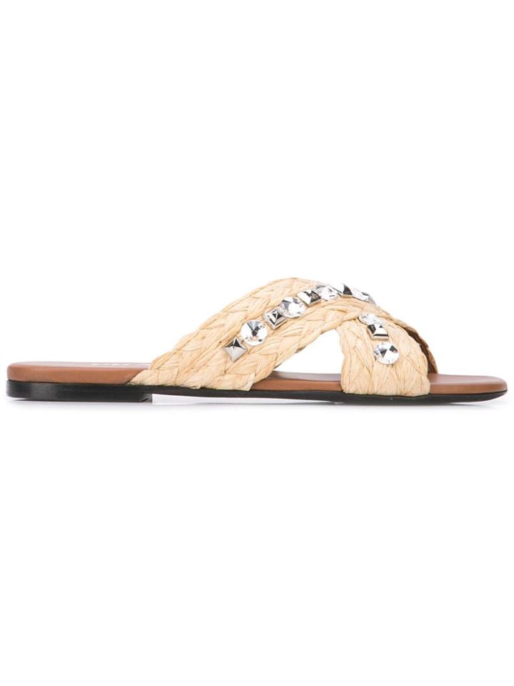 Prada Crisscross Strap Sandals - Neutrals