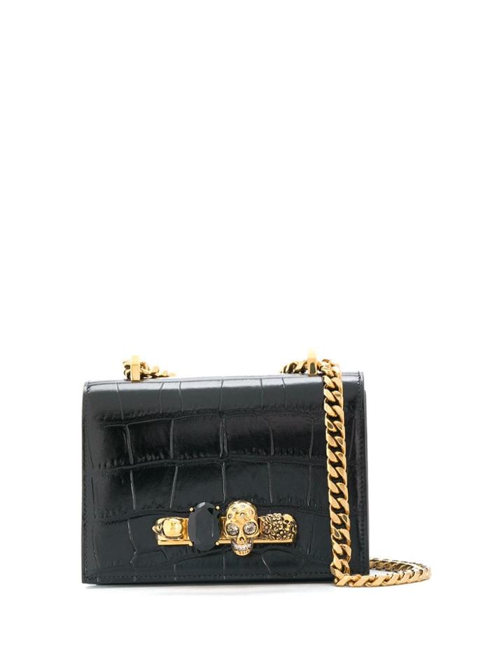 Alexander Mcqueen Croc-embossed Cross-body Bag - Black