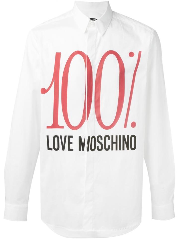 Love Moschino Logo Print Shirt, Men's, Size: Small, White, Cotton/spandex/elastane