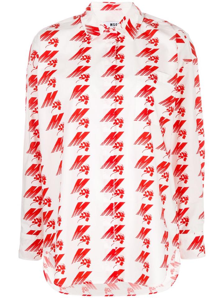 Msgm Logo And Rose Print Blouse - White