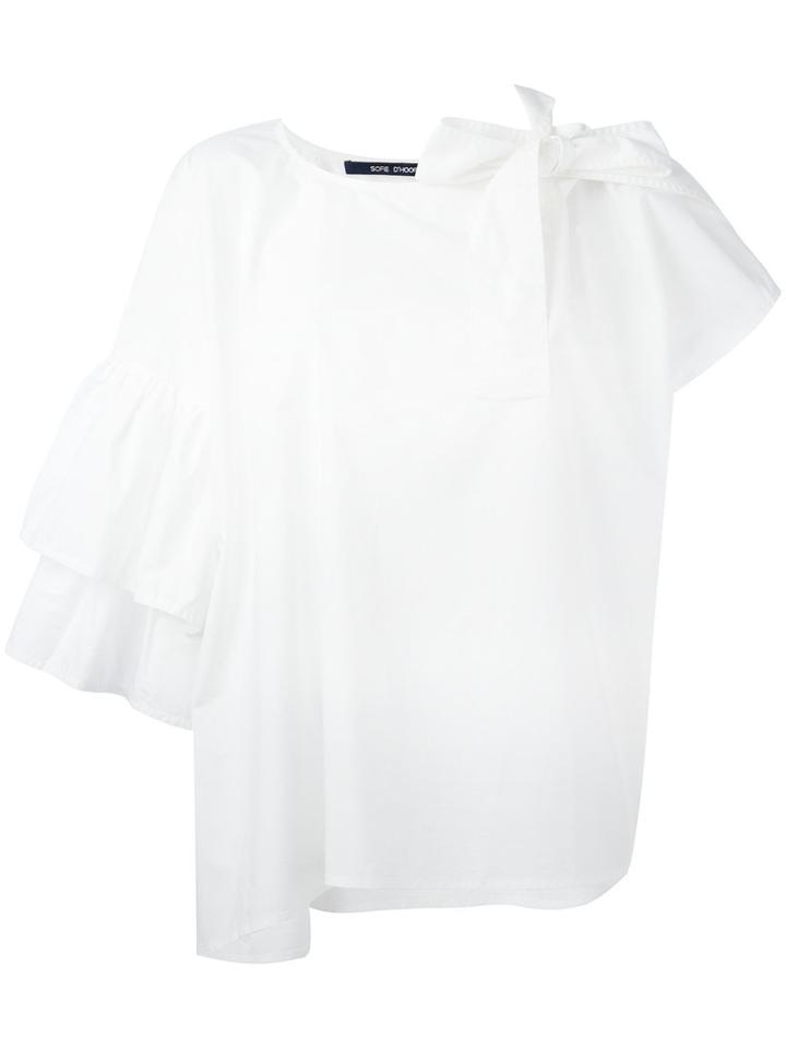 Sofie D'hoore Asymmetric Ribbon Sleeve Top, Women's, Size: 38, White, Cotton