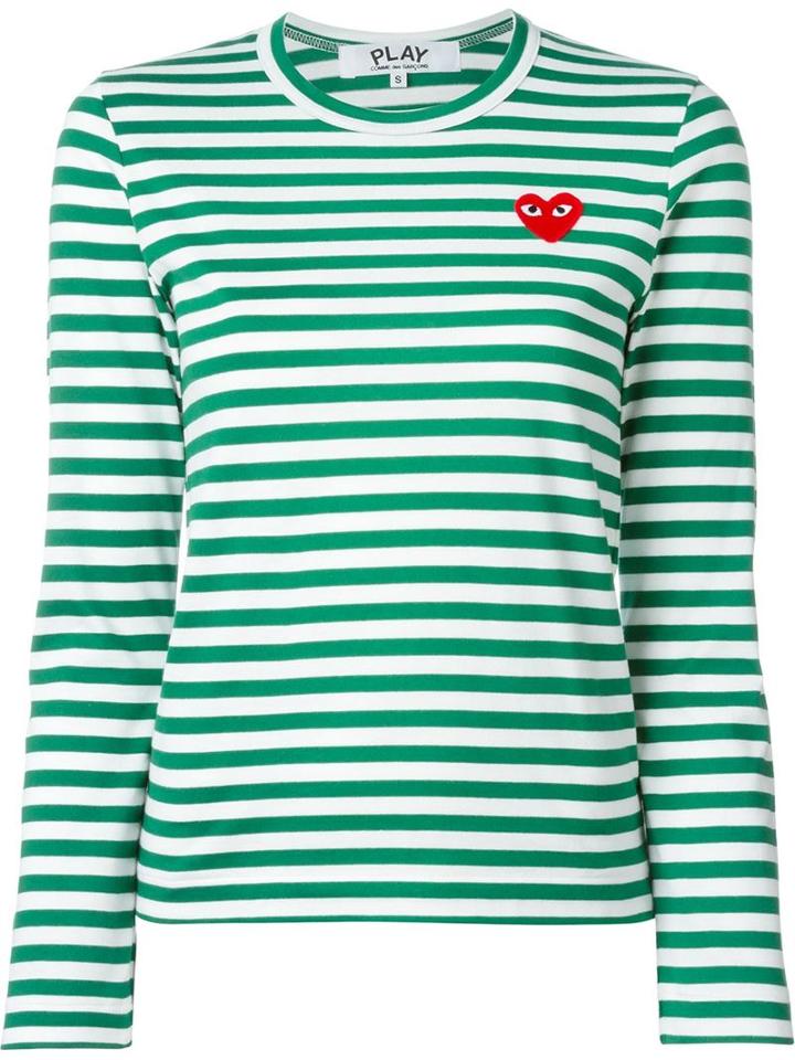 Comme Des Garçons Play Striped Long Sleeve T-shirt, Women's, Size: Large, Green, Cotton