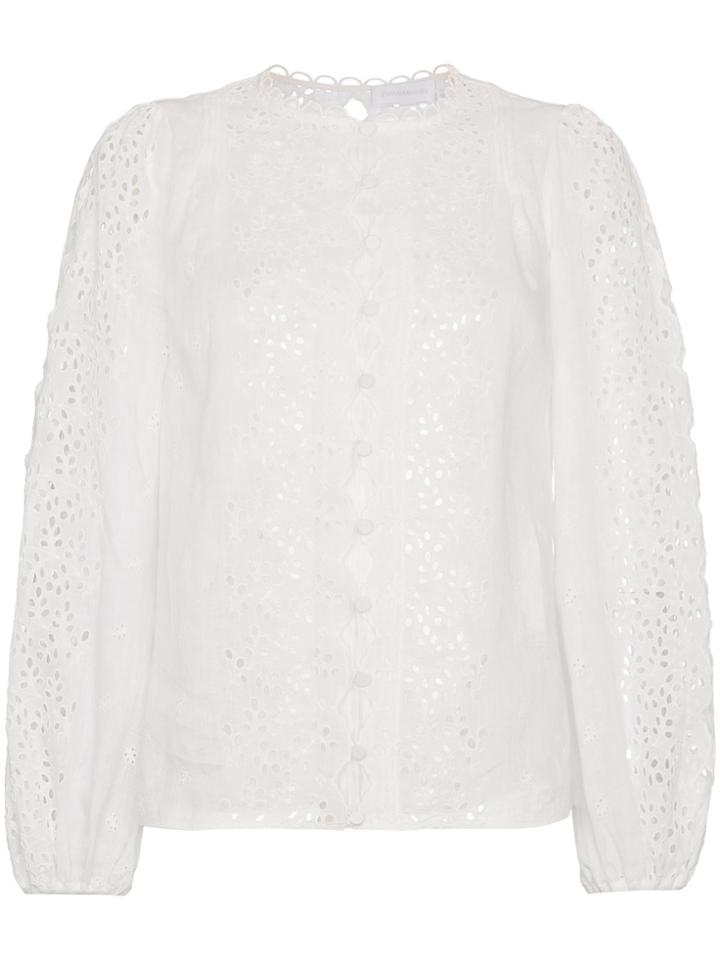 Zimmermann Longsleeved Broderie Anglaise Blouse - White