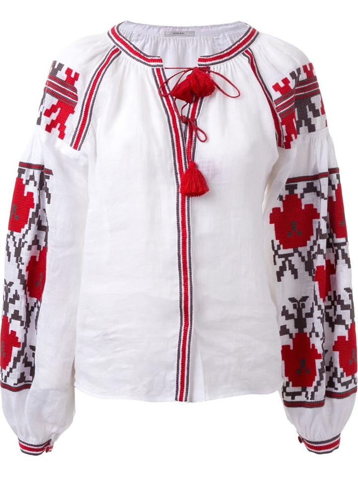 Vita Kin Rose Embroidered Blouse, Size: Small, White, Linen/flax