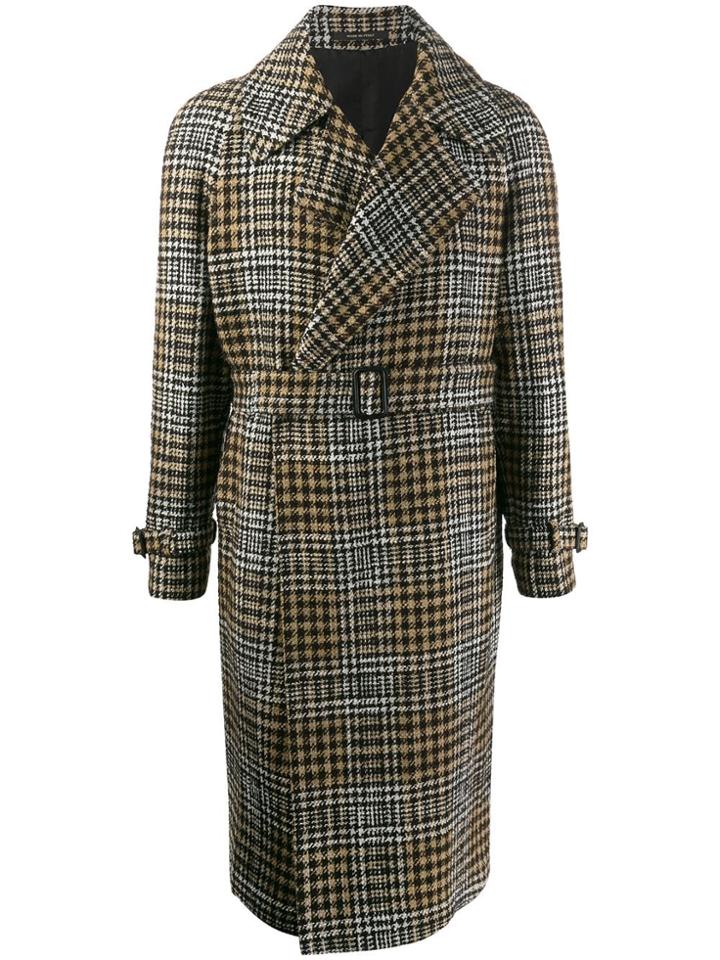 Tagliatore Houndstooth Belted Coat - Black