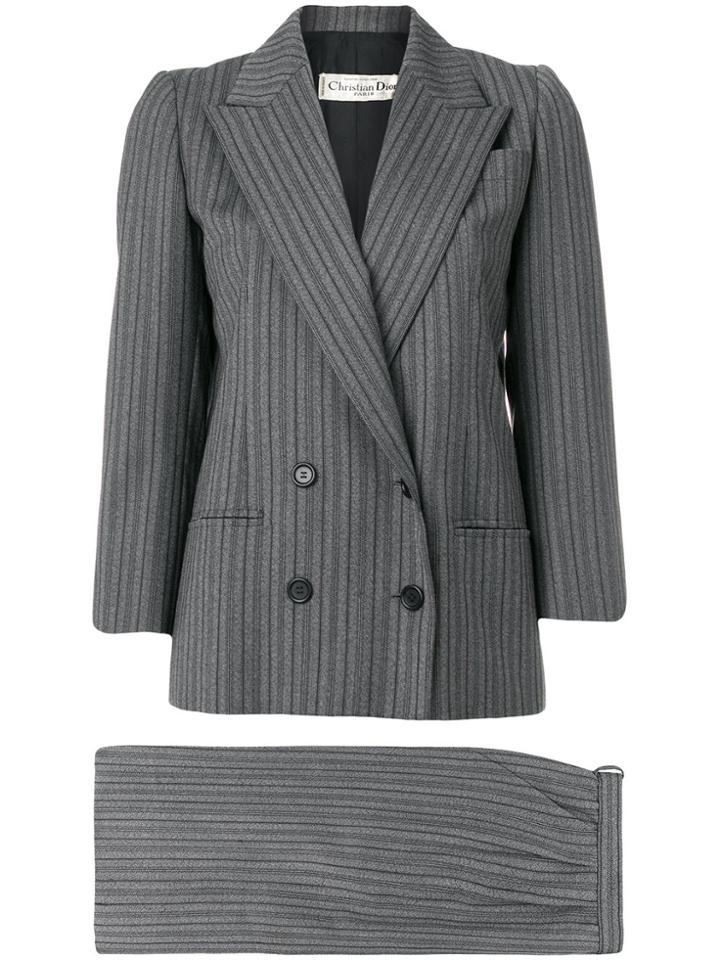 Christian Dior Vintage Haute Couture Pinstriped Skirt Suit - Grey